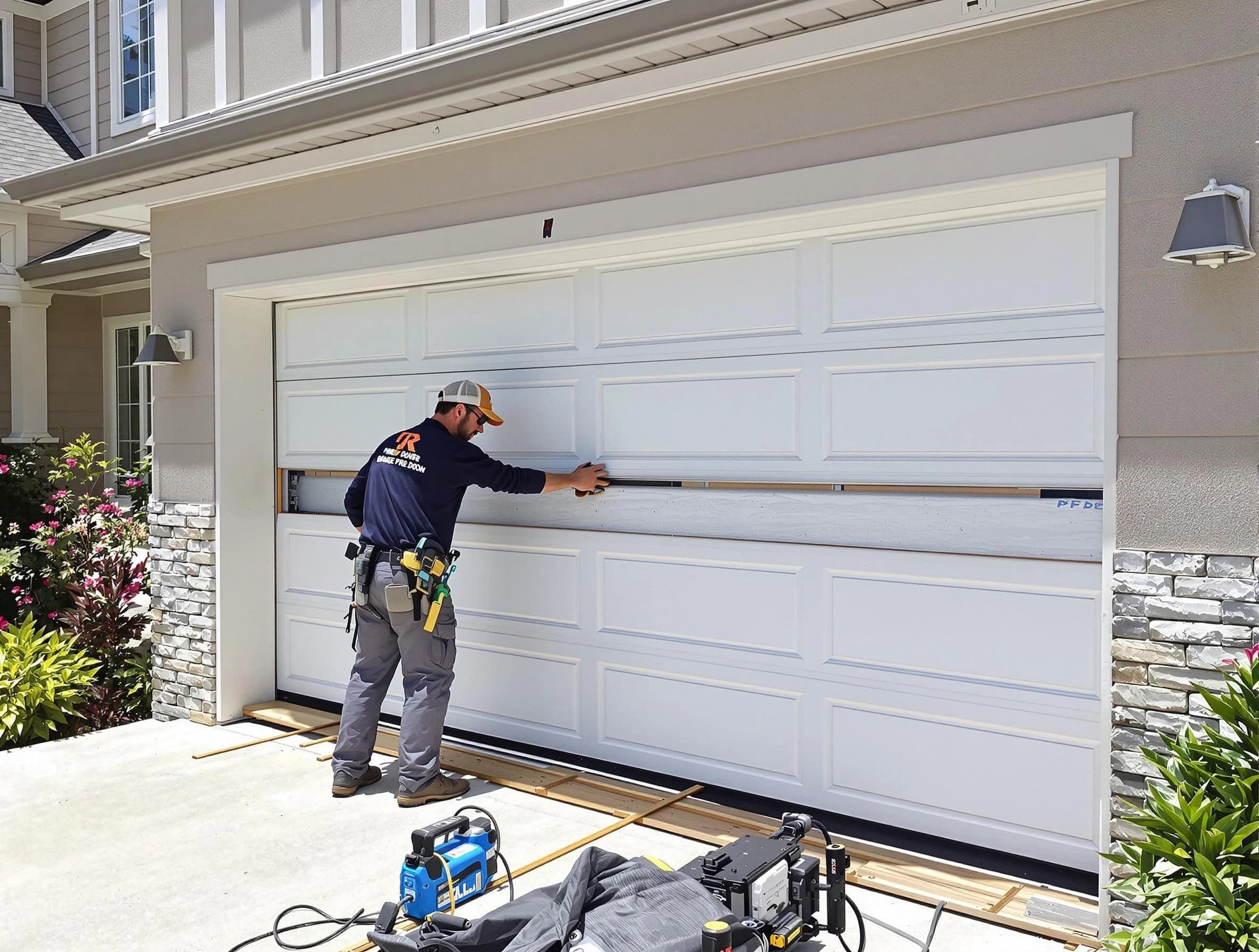 Clay Garage Door Repair team performing complete garage door replacement at Clay residence