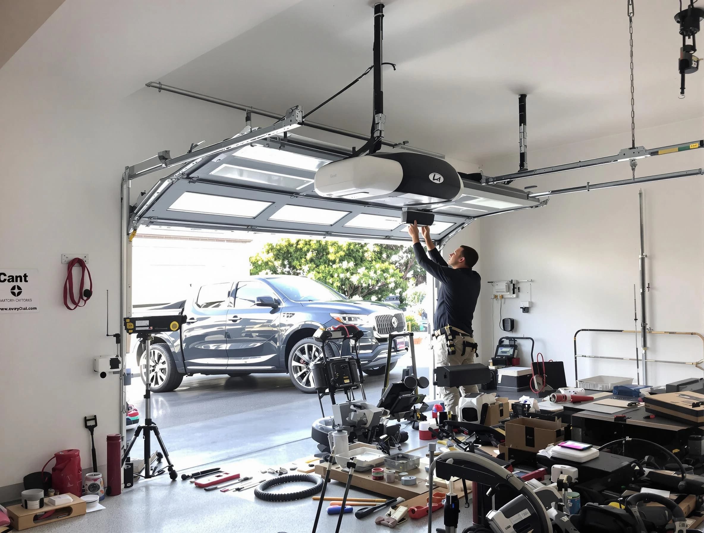 Clay Garage Door Repair specialist installing smart garage door opener system in Clay home