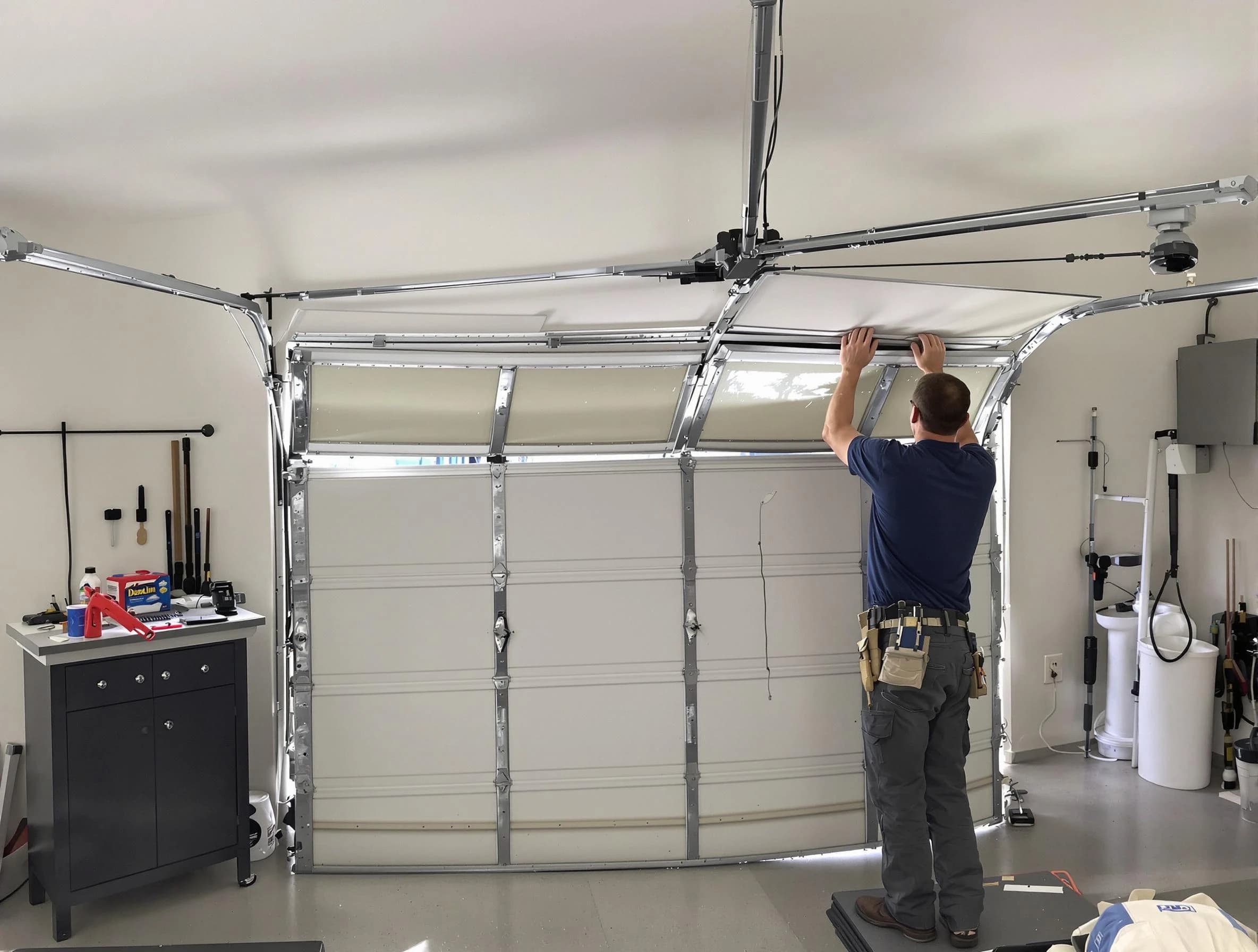 Clay Garage Door Repair specialist performing precise section replacement on Clay garage door