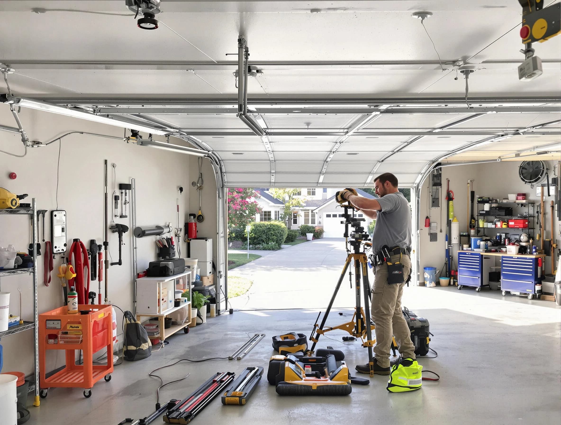 Clay Garage Door Repair specialist performing laser-guided track alignment in Clay