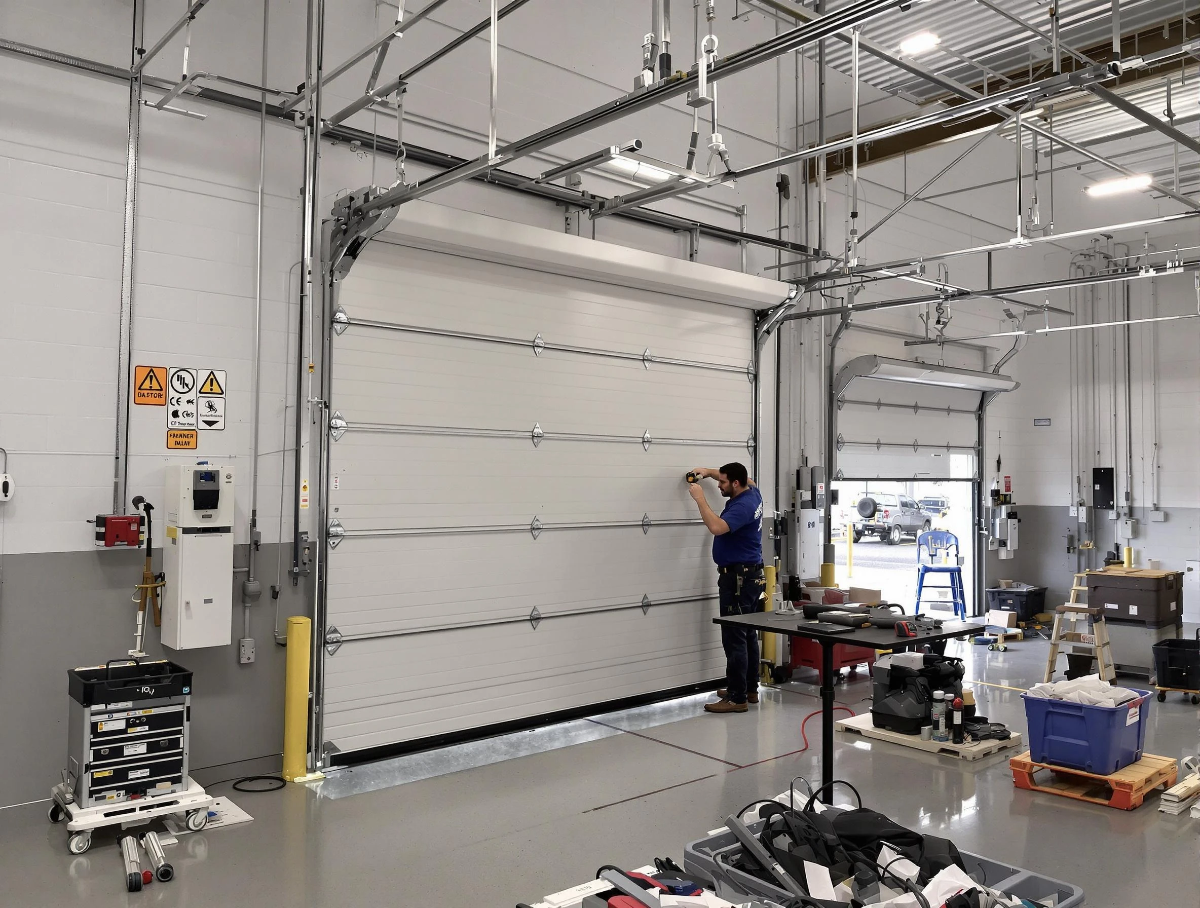 Commercial garage door repair being performed by Clay Garage Door Repair expert in Clay
