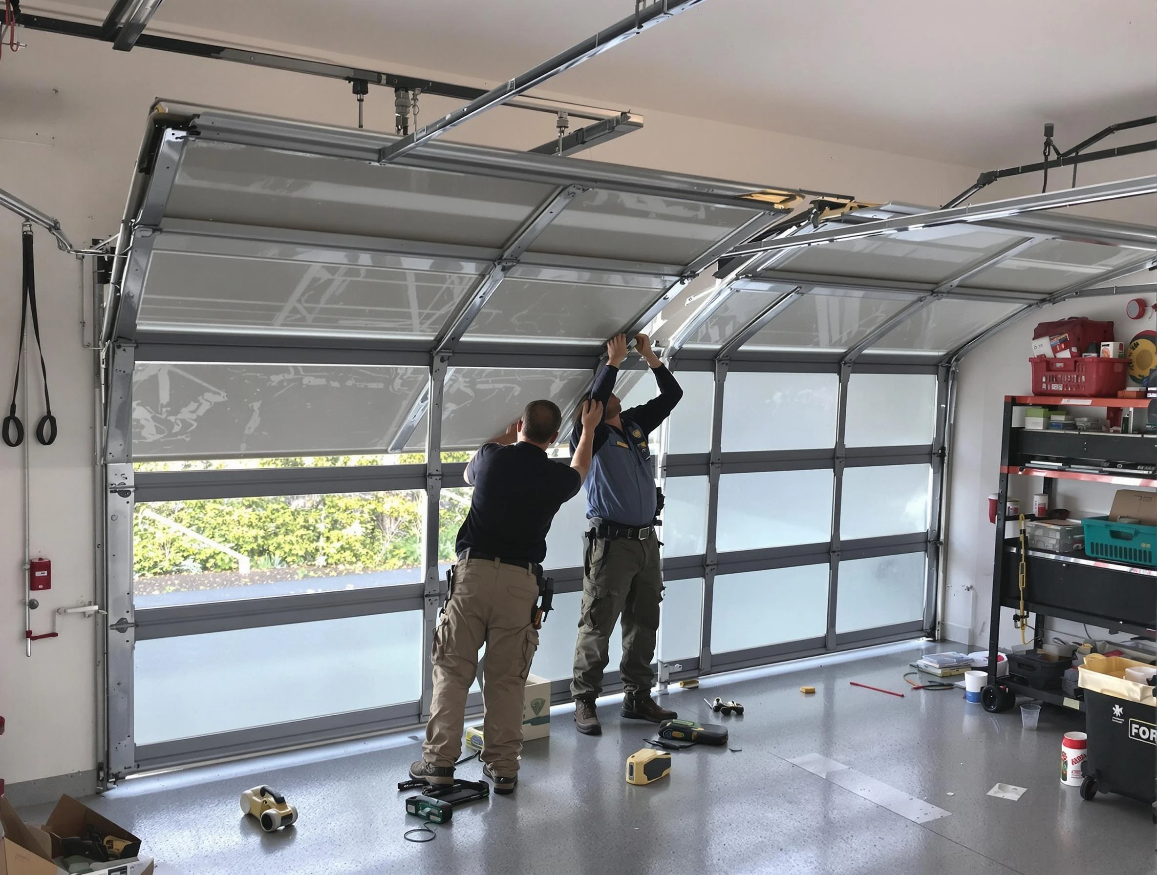 Clay Garage Door Repair expert performing precise panel replacement on Clay garage door