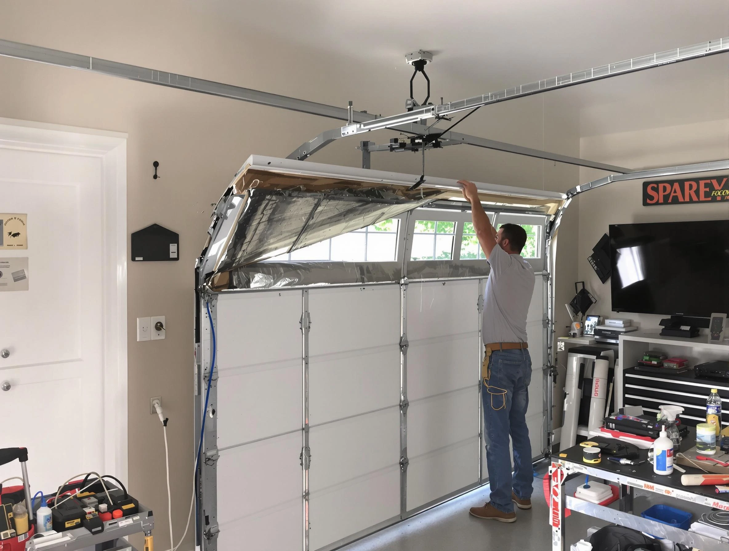 Garage door section replacement by Clay Garage Door Repair in Clay